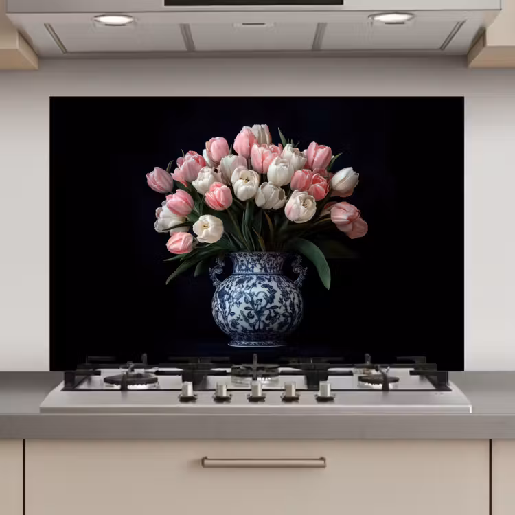 Bloemen - Roze - Tulpen - Vaas keuken achterwand spatscherm klein -3d_website