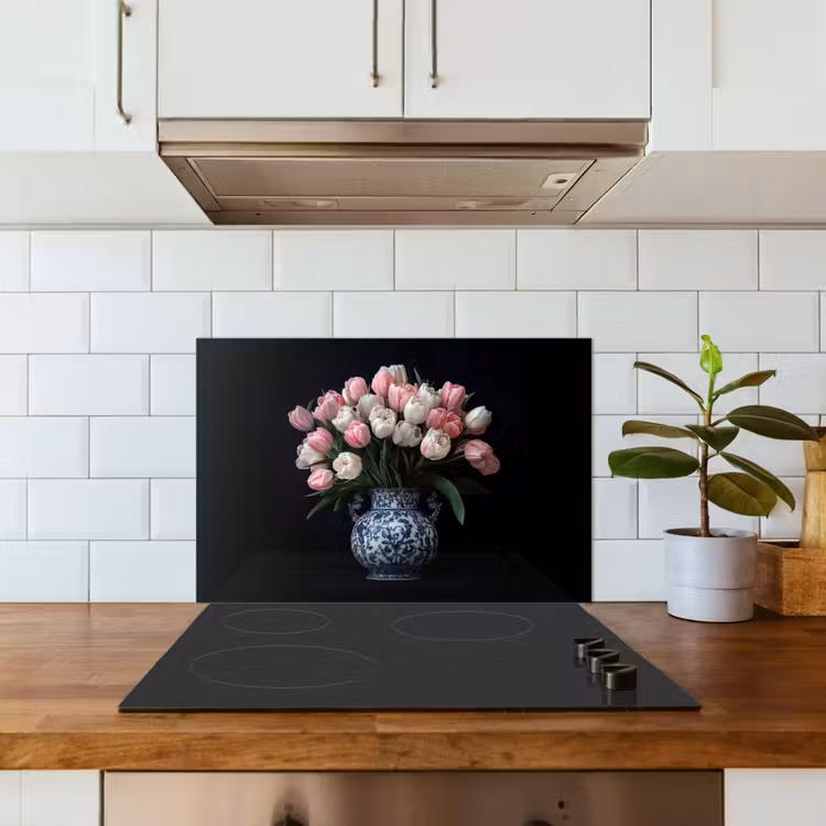Bloemen - Roze - Tulpen - Vaas keuken achterwand spatscherm klein -sfeer2