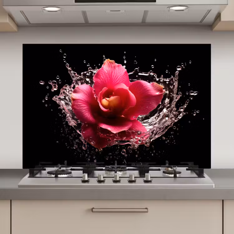 Bloemen - Roze - Water - Zwart - Botanisch - Natuur keuken achterwand spatscherm klein -3d_website