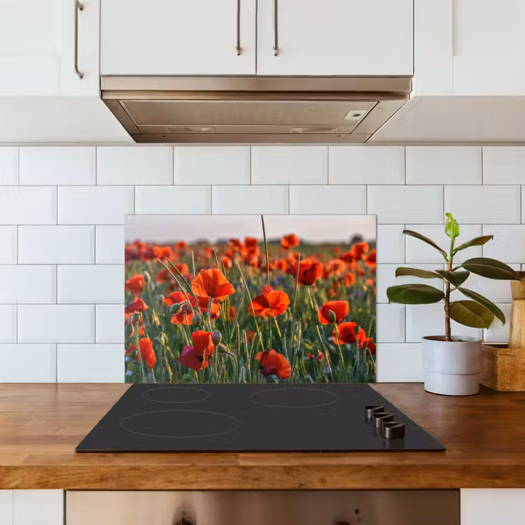 Bloemen - Klaprozen - Natuur - Rood keuken achterwand spatscherm klein -sfeer2