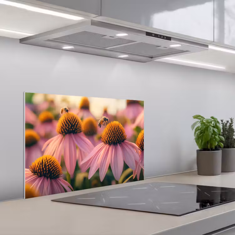 Bloemen - Paars - Bijen keuken achterwand spatscherm klein -3d_schuin