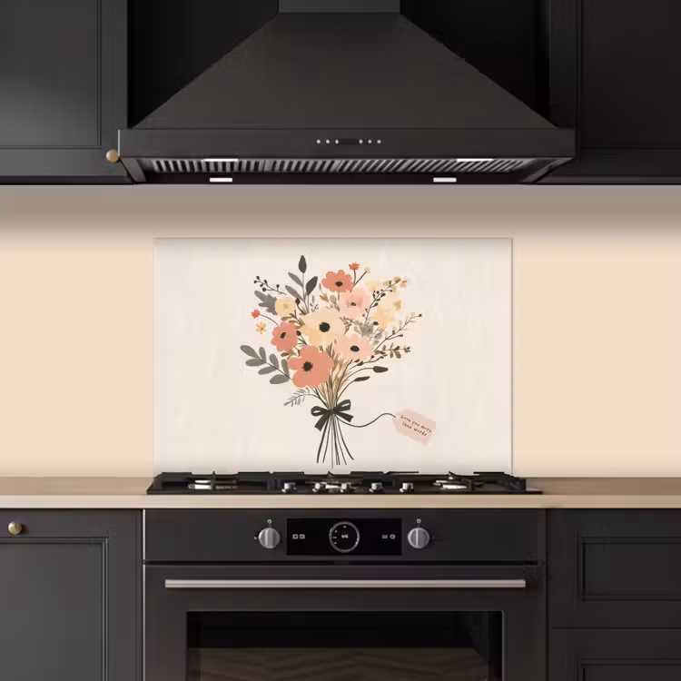 Bloemen - Quote - Beige - Lint keuken achterwand spatscherm klein -sfeer1