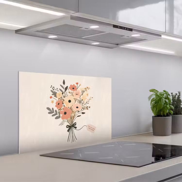 Bloemen - Quote - Beige - Lint keuken achterwand spatscherm klein -3d_schuin