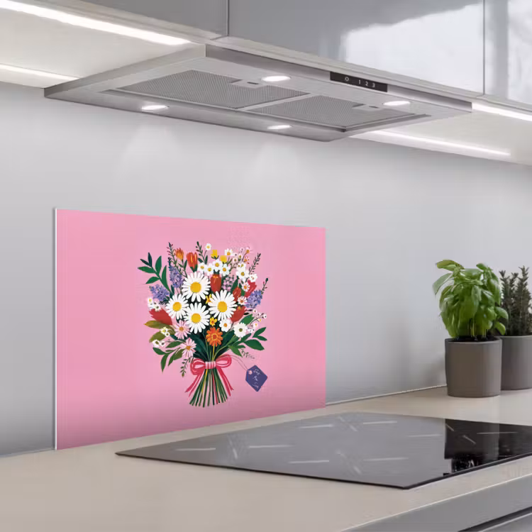 Bloemen - Quote - Kaartje - Kleurrijk keuken achterwand spatscherm klein -3d_schuin