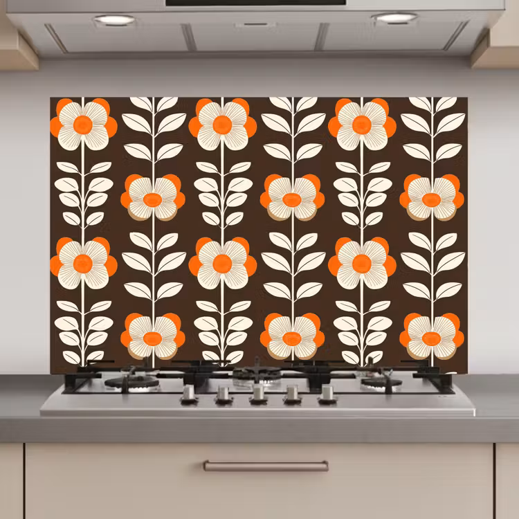 Bloemen - Retro - Bruin keuken achterwand spatscherm klein 900 -3d_website