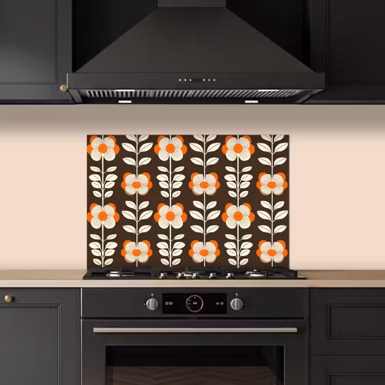 Bloemen - Retro - Bruin keuken achterwand spatscherm klein 900 -sfeer1