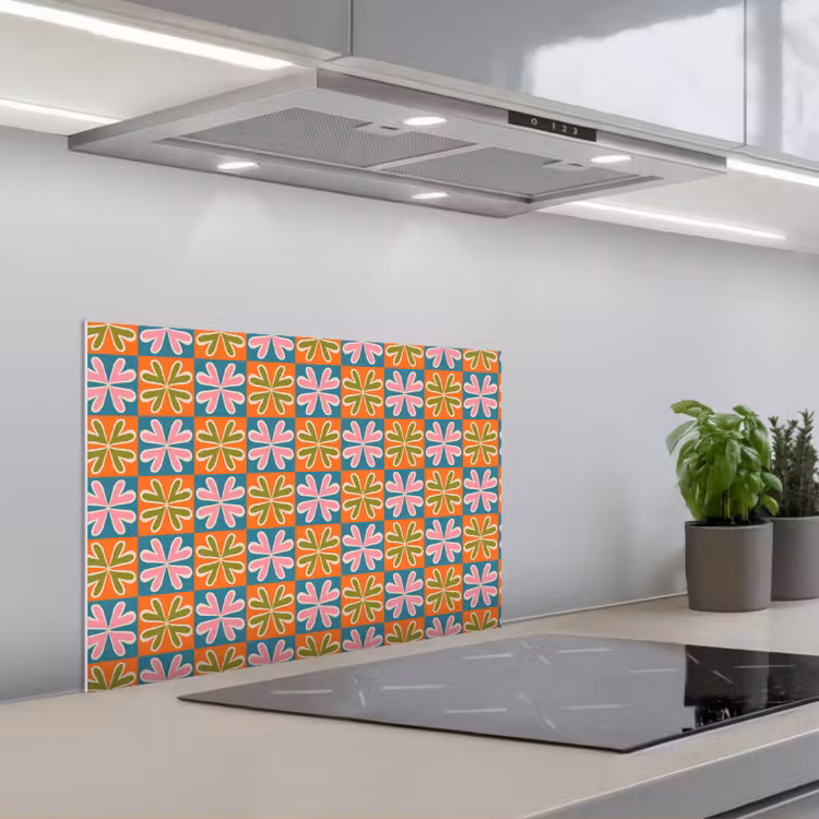 Bloemen - Retro - Patroon - Kleurrijk keuken achterwand spatscherm klein 900 -3d_schuin