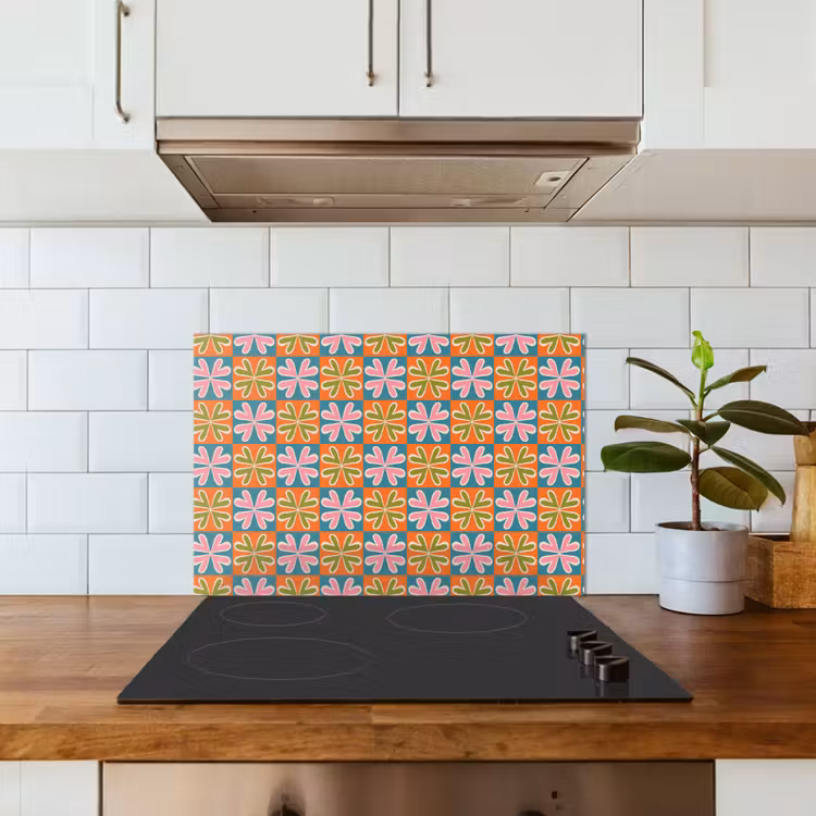 Bloemen - Retro - Patroon - Kleurrijk keuken achterwand spatscherm klein 900 -sfeer2