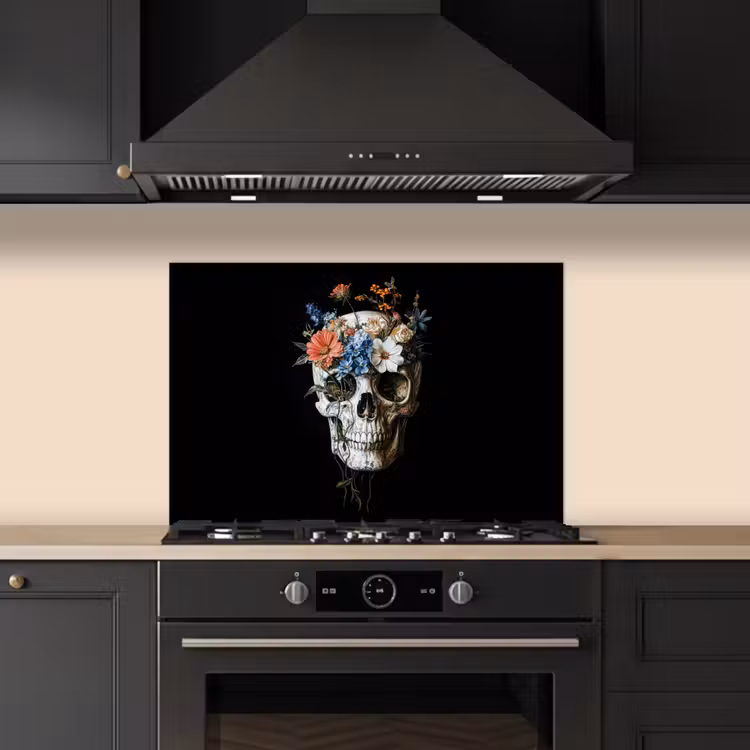 Bloemen - Schedel - Kleurrijk keuken achterwand spatscherm klein -sfeer1