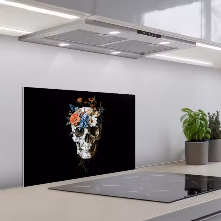 Bloemen - Schedel - Kleurrijk keuken achterwand spatscherm klein -3d_schuin