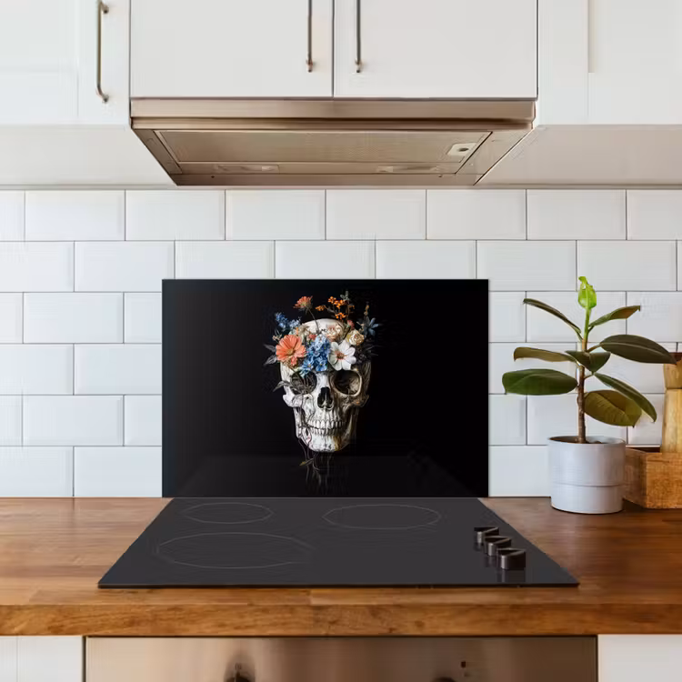 Bloemen - Schedel - Kleurrijk keuken achterwand spatscherm klein -sfeer2