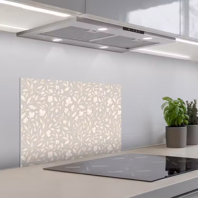 Bloemen - Steel - Blaadjes keuken achterwand spatscherm klein 900 -3d_schuin