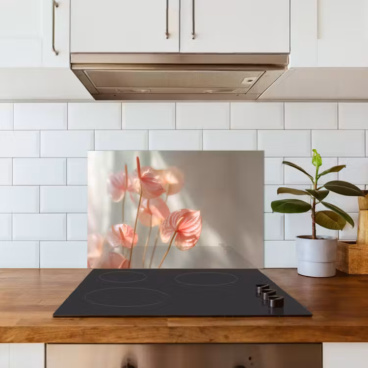 Bloemen - Stelen - Roze - Schaduw keuken achterwand spatscherm klein -sfeer2