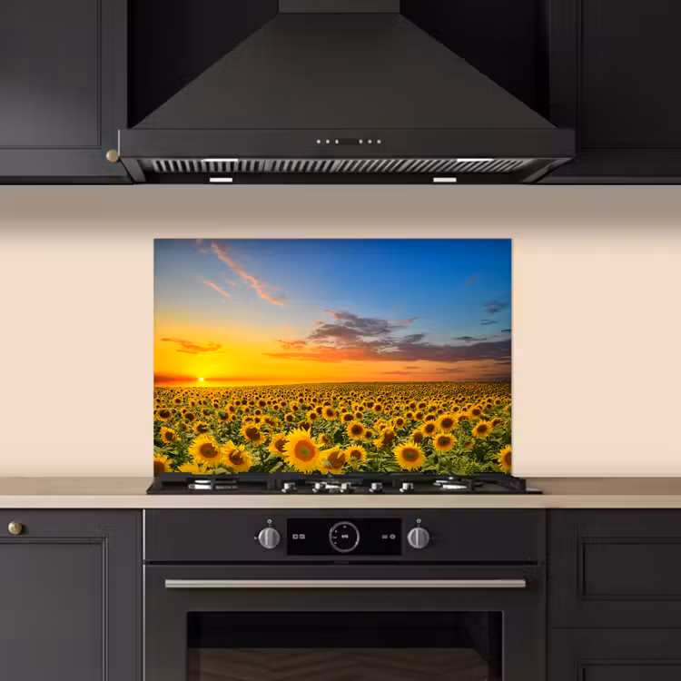 Bloemen - Zonnebloem - Zonsondergang - Nacht - Oranje keuken achterwand spatscherm klein -sfeer1