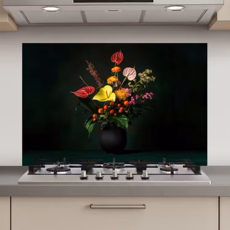 Bloemen - Vaas - Zwart keuken achterwand spatscherm klein -3d_website