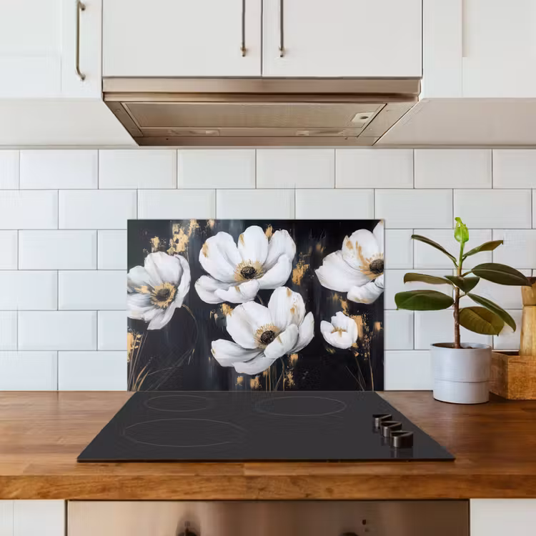 Bloemen - Wit - Abstract keuken achterwand spatscherm klein -sfeer2