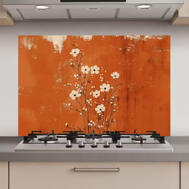 Bloemen - Wit - Subtiel - Roestkleur keuken achterwand spatscherm klein -3d_website