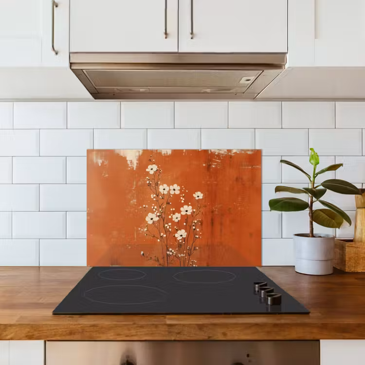 Bloemen - Wit - Subtiel - Roestkleur keuken achterwand spatscherm klein -sfeer2