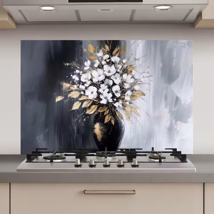 Bloemen - Wit - Vaas - Abstract keuken achterwand spatscherm klein -3d_website