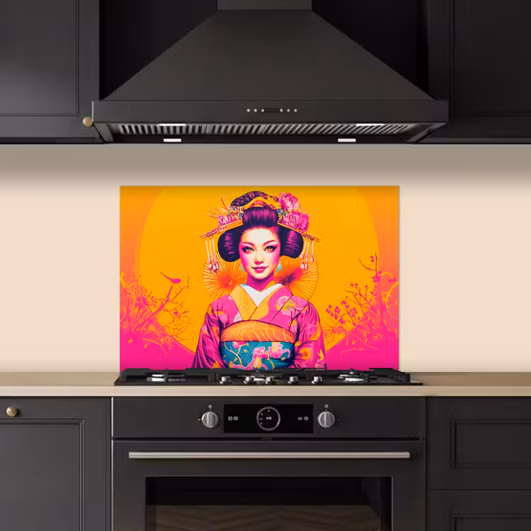 Bloemen - Vrouw - Kimono - Roze keuken achterwand spatscherm klein -sfeer1