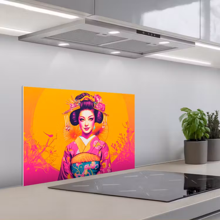 Bloemen - Vrouw - Kimono - Roze keuken achterwand spatscherm klein -3d_schuin