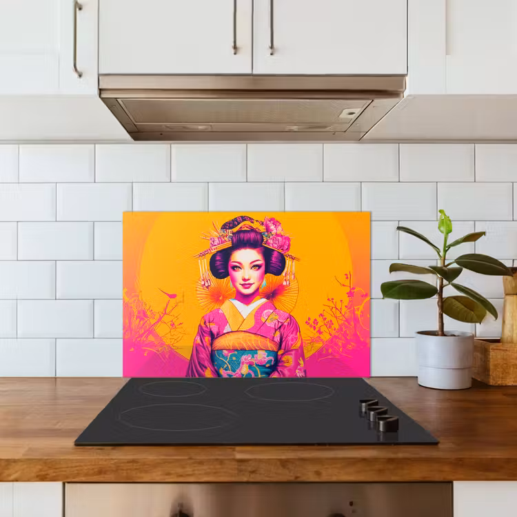 Bloemen - Vrouw - Kimono - Roze keuken achterwand spatscherm klein -sfeer2