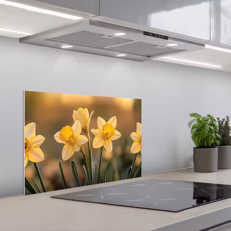 Bloemen - Geel - Wazig keuken achterwand spatscherm klein -3d_schuin