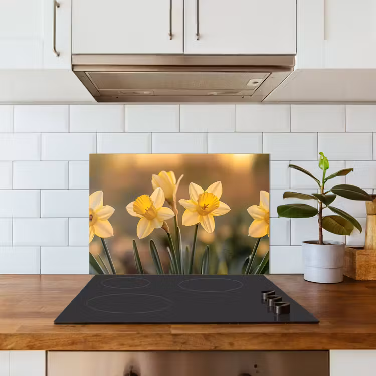 Bloemen - Geel - Wazig keuken achterwand spatscherm klein -sfeer2
