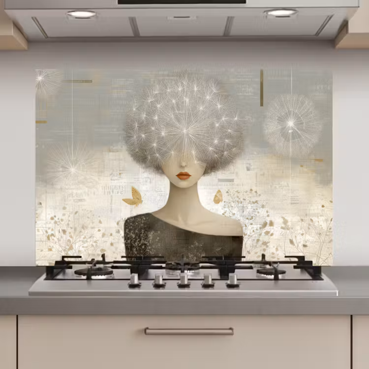 Pluis - Vrouw - Beige keuken achterwand spatscherm klein -3d_website
