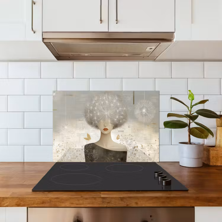 Pluis - Vrouw - Beige keuken achterwand spatscherm klein -sfeer2