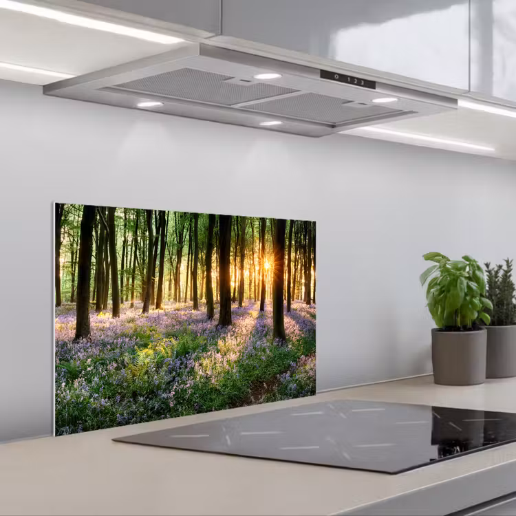 Bos - Bloemen - Lavendel - Zon - Paars - Natuur keuken achterwand spatscherm klein -3d_schuin
