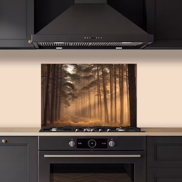 Bos - Mist - Zonlicht keuken achterwand spatscherm klein -sfeer1