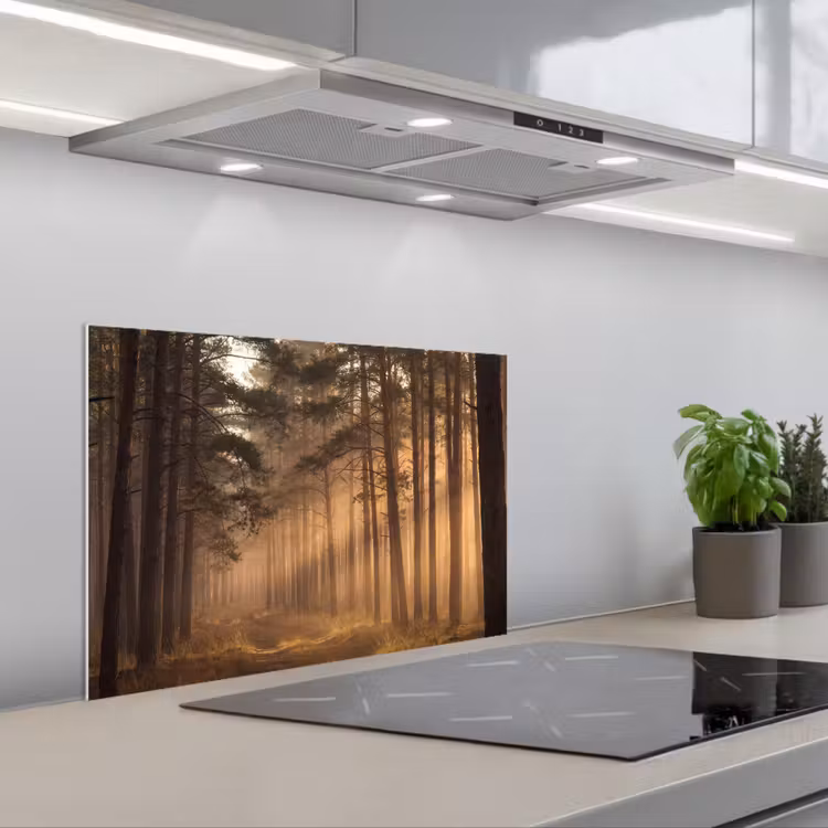 Bos - Mist - Zonlicht keuken achterwand spatscherm klein -3d_schuin