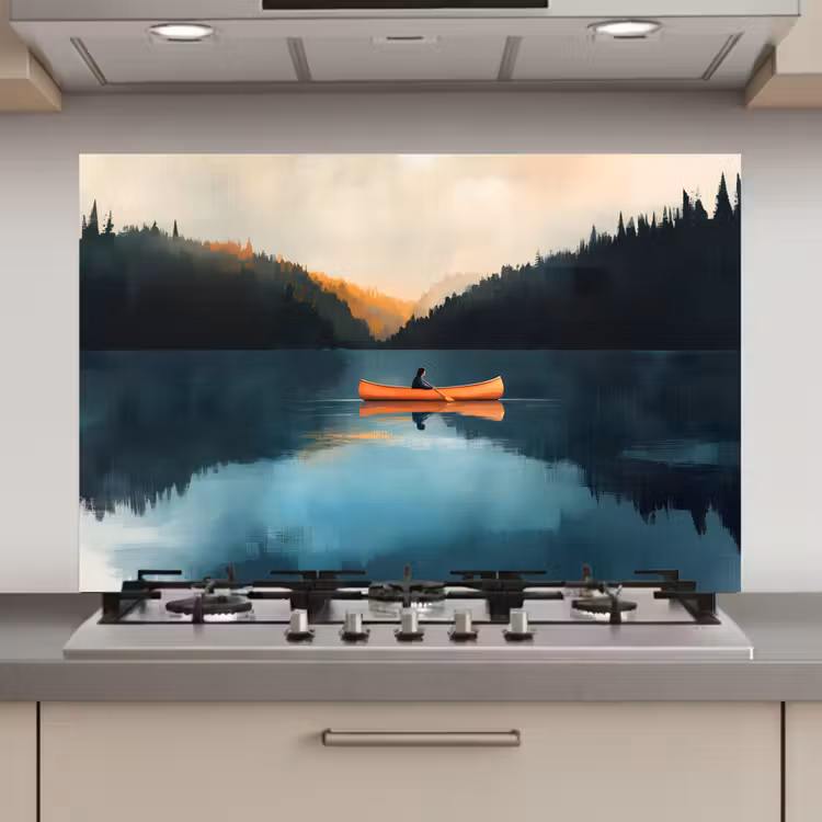 Bossen - Meer - Kano - Oranje keuken achterwand spatscherm klein -3d_website