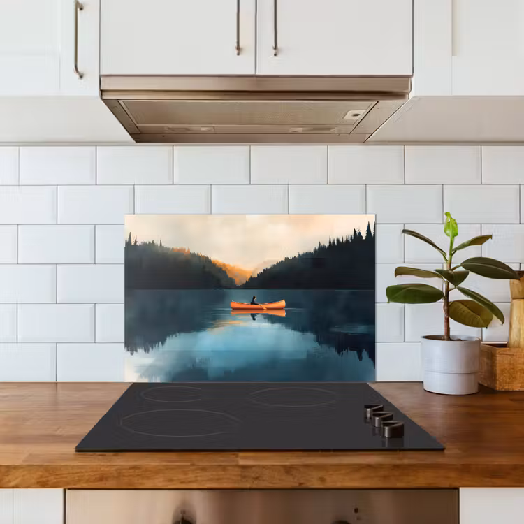 Bossen - Meer - Kano - Oranje keuken achterwand spatscherm klein -sfeer2
