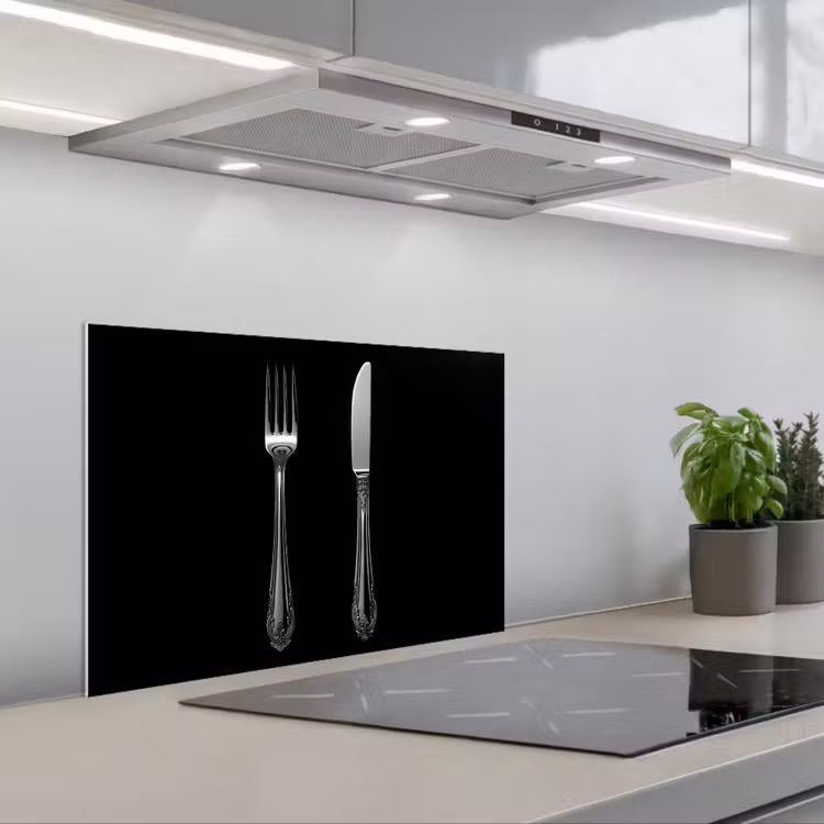 Vork - Mes - Zilver keuken achterwand spatscherm klein -3d_schuin