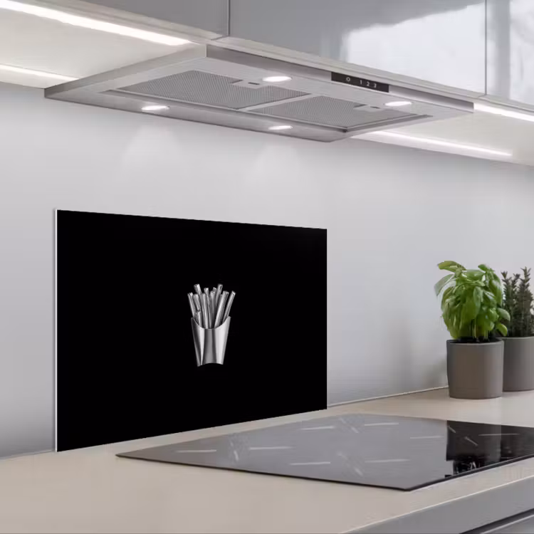 Frietjes - Futuristisch - Zilver keuken achterwand spatscherm klein -3d_schuin