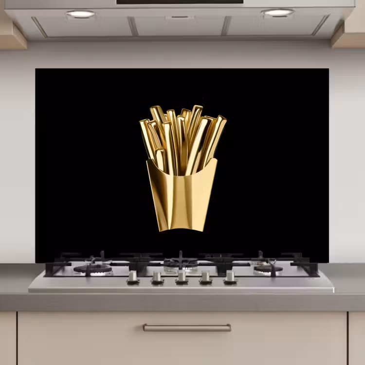 Friet - Goud - Chrome - Eten keuken achterwand spatscherm klein -3d_website