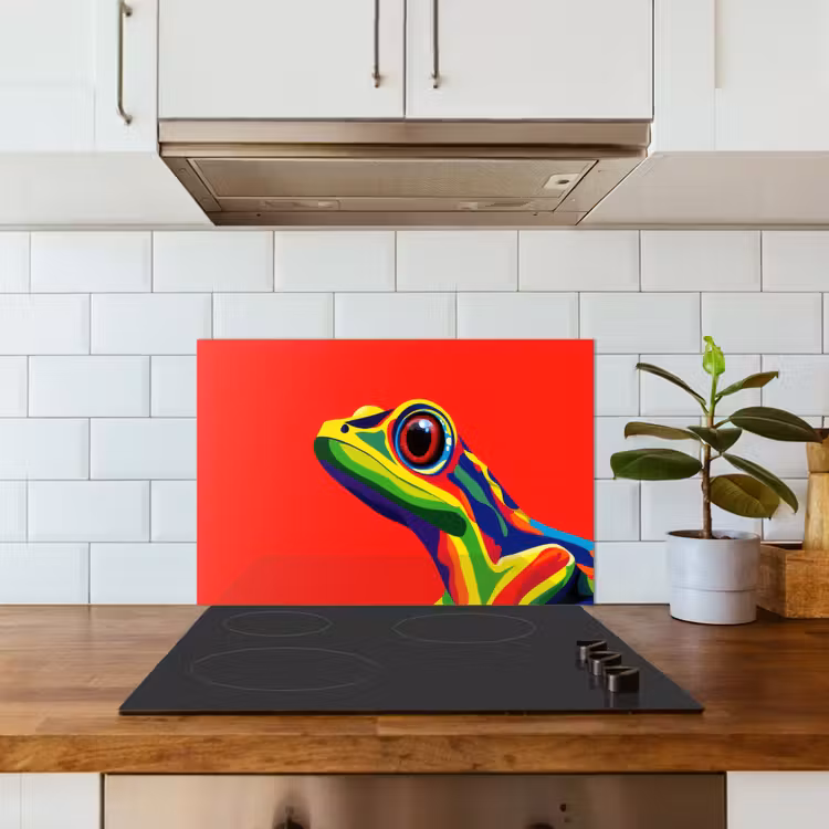 Kikker - Kleurrijk - Strepen - Ogen keuken achterwand spatscherm klein -sfeer2