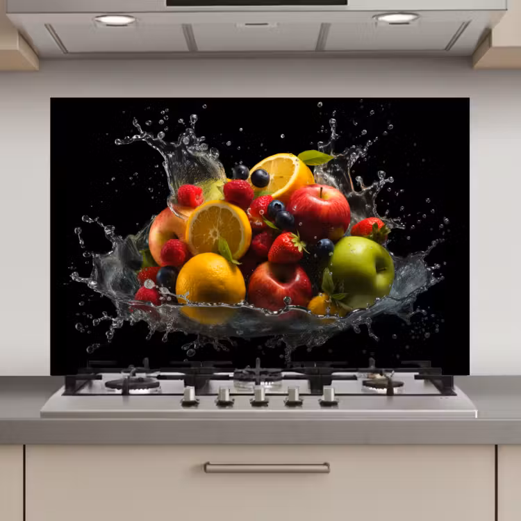 Fruit - Appel - Sinaasappel - Rode vruchten - Water keuken achterwand spatscherm klein -3d_website