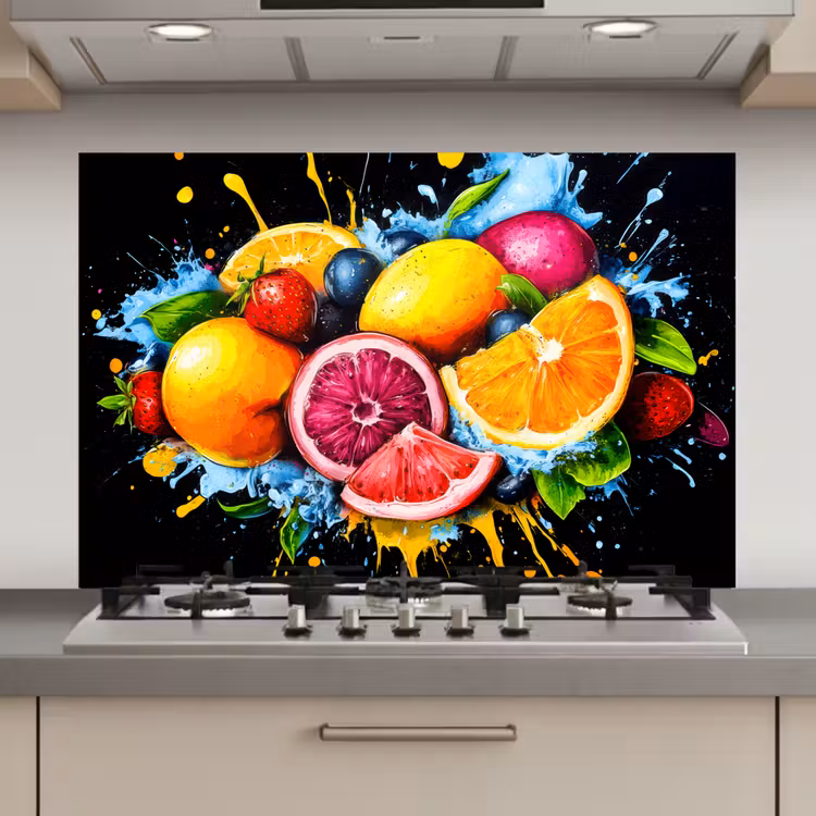 Fruit - Graffiti - Kleurrijk - Sinaasappel - Aardbei - Abstract keuken achterwand spatscherm klein -3d_website