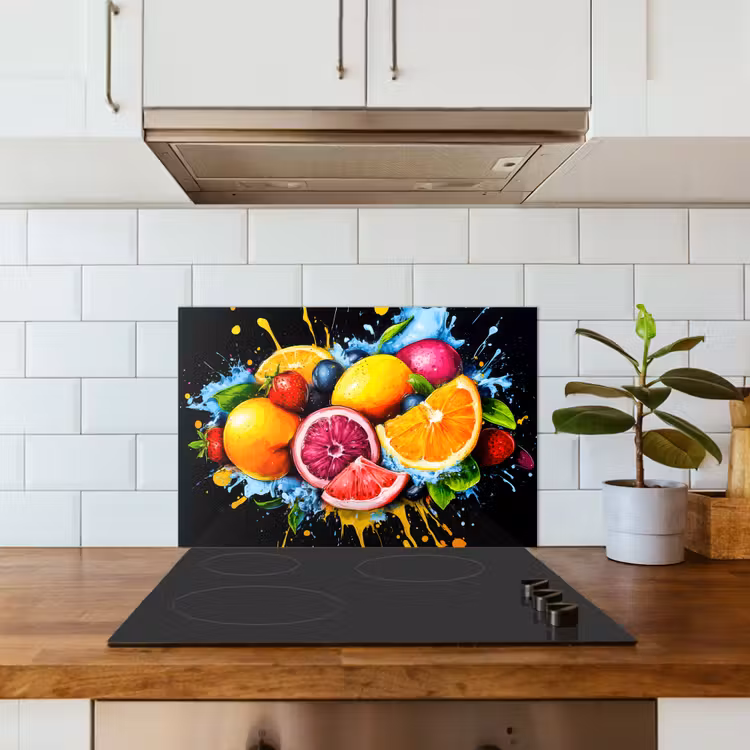 Fruit - Graffiti - Kleurrijk - Sinaasappel - Aardbei - Abstract keuken achterwand spatscherm klein -sfeer2
