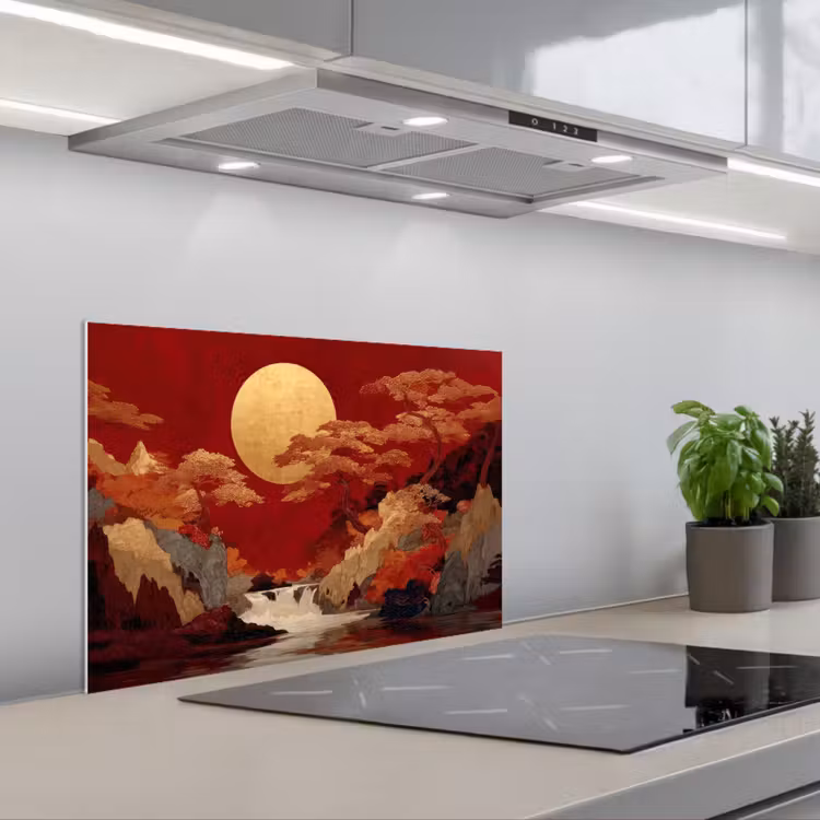 Volle maan - Landschap - Waterval keuken achterwand spatscherm klein -3d_schuin