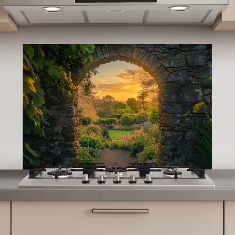 Poort - Planten - Zonsondergang keuken achterwand spatscherm klein -3d_website