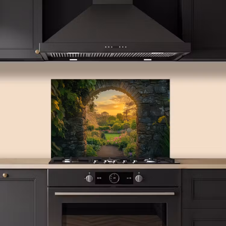 Poort - Planten - Zonsondergang keuken achterwand spatscherm klein -sfeer1
