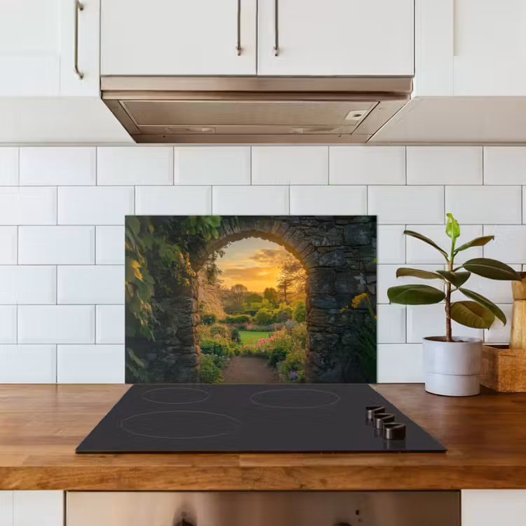 Poort - Planten - Zonsondergang keuken achterwand spatscherm klein -sfeer2