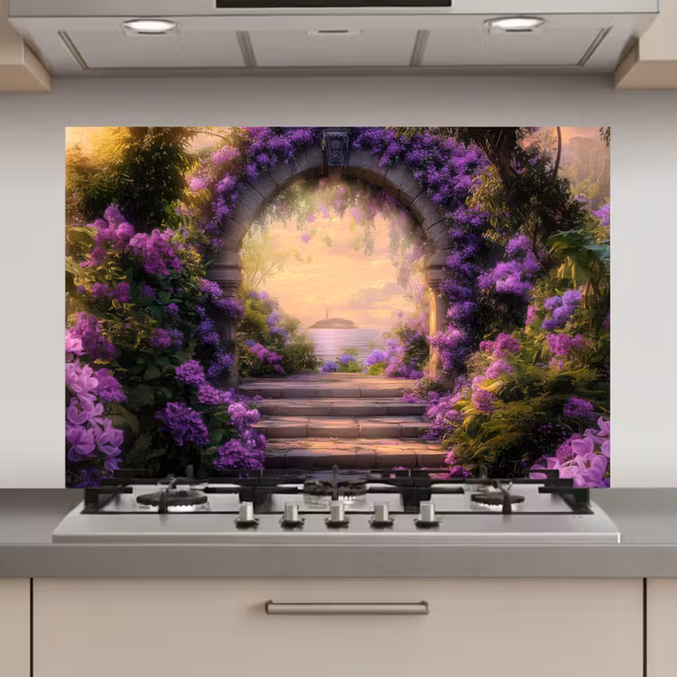 Poort - Paars - Bloemen keuken achterwand spatscherm klein -3d_website