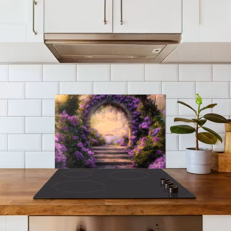 Poort - Paars - Bloemen keuken achterwand spatscherm klein -sfeer2