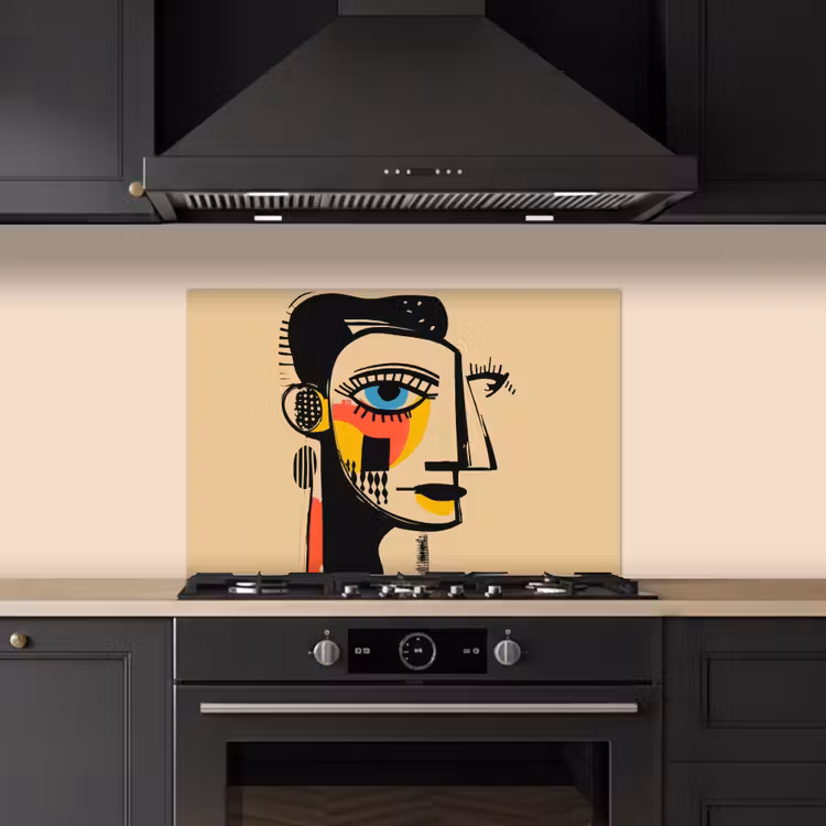 Geometrisch - Felle kleuren - Kubistische stijl keuken achterwand spatscherm klein -sfeer1