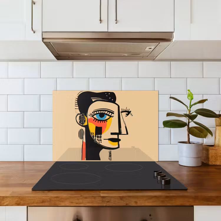 Geometrisch - Felle kleuren - Kubistische stijl keuken achterwand spatscherm klein -sfeer2